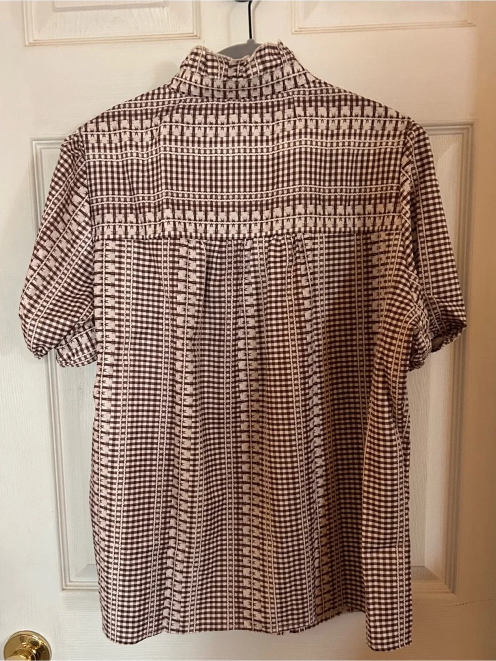 Western Horse Yoke Blouse in Brown and Light Blue - Picture 5 of 7